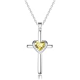 MIDDLUX Cross Necklace with Genuine Heart Birthstone for Women, Love and Faith, Birthday Gifts for Her