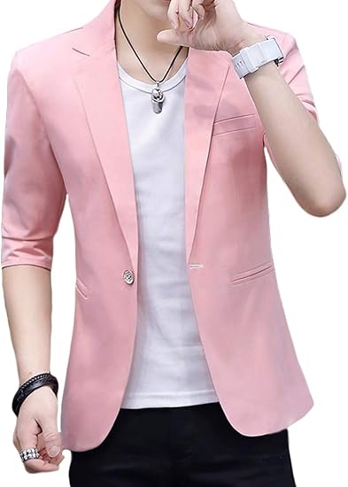 Amazon Bestmoodテーラードジャケット メンズ スリム 韓国 スーツアウター 七分袖 ファッション フォーマル 事務服 シンプル カジュアル 一つボタン ジャケット 薄手 ビジネス 仕事用 夏 コート ジャケット 通販