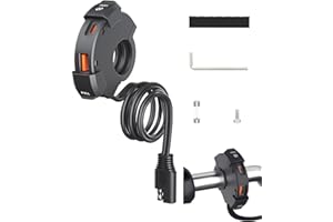 OXWIND Motorcycle USB Charger, Motorcycle Phone Charger Handlebar Mount, Waterproof A+C Dual USB Port QC3.0 30W Fast-Charging Charger for Mobile Phone, GPS, Motorcycle Parts Accessories