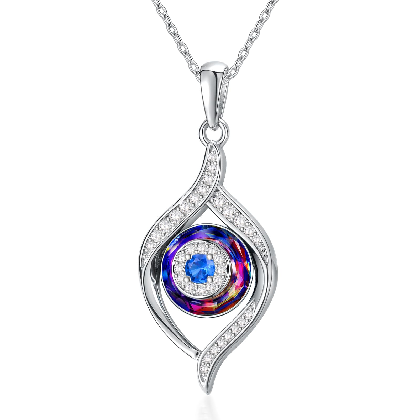 VONALA Evil Eye Necklace Sterling Silver Evil Eye Pendant Blue Eyes Necklace with Blue Circle Crystal Luck Amulet Ojo Turco Jewelry Gift for Women Girls Daughter Mother