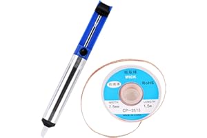 MIDELONG Solder Wick, Solder Braid with 2.5mm Width, 1.5m Length and Solder Sucker Desoldering Vacuum Pump Solder Removal Tool Kit Blue, Set of 1