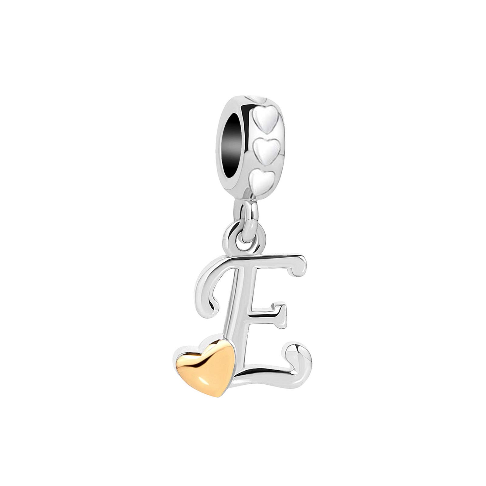 E Letter Initial Name Alphabet Love Heart Pendant Charm fit Pandora Charms Bracelets Birthday Jewellery Gift for Family Christmas Crystal Clear CZ