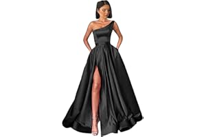 GUKARLEED Women's One Shoulder Prom Dresses Long Ball Gown High Slit Satin Corset Formal Gowns Evening Dress