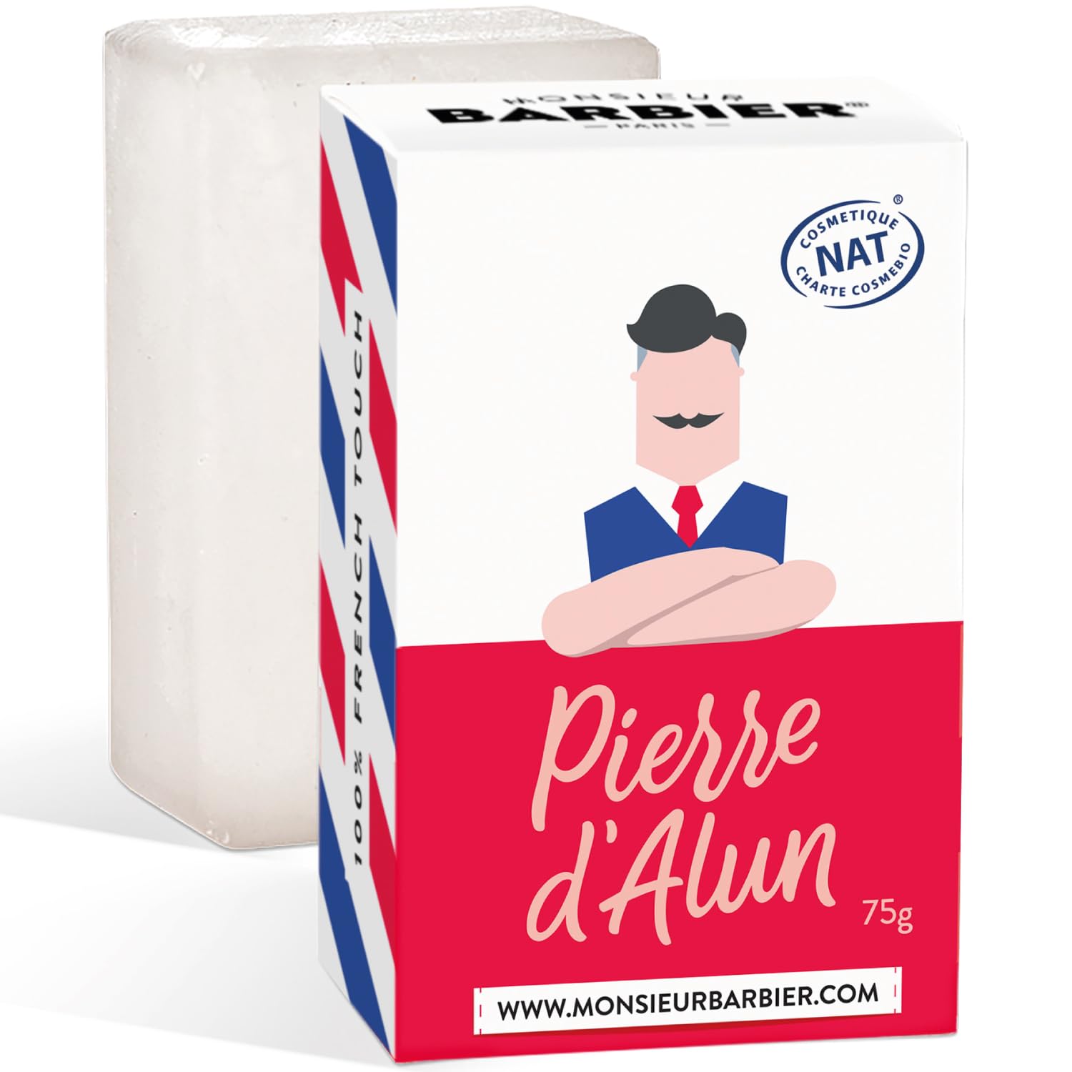 Mr Barbier's Aftershave Alum Stone | Soothes Irritation & Razor Fire | Natural, Aluminium Hydrochloride Free | Polished Block, Traditional Beard Care | Pack of 1 | 75g