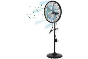 hykolity 18 inch Oscillating High-Velocity Outdoor Pedestal Misting Fan, 3-Speed Patio Fans for Outside, Adjustable Height, 120° Oscillation, Waterproof, Industrial Fan for Outdoor