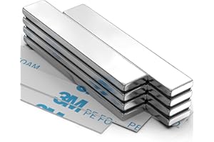 8 Pack Magnets, Caturledas Heavy Duty Strong Rare Earth Neodymium Magnets with Double Sided Adhesive, Rectangular Bar Magnetic Strip for Fridge Kitchen Garage Office Science Craft, 60x10x3 mm, Silver