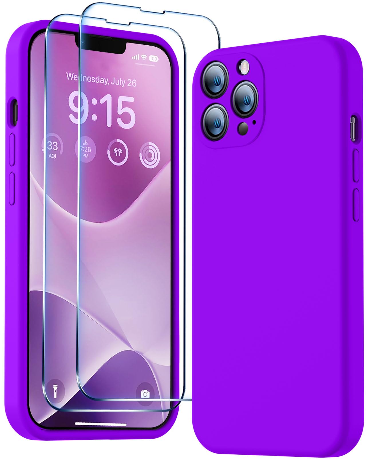 Photo 1 of BossKiss Compatible with iPhone 13 Pro Case, Premium Silicone Upgraded [Camera Protection] [2 Screen Protectors] [Soft Anti-Scratch Microfiber Lining] Phone Case for iPhone 13 Pro 6.1'' - Neon Purple