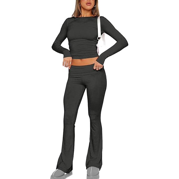 Amazon.com: Women 2Piece Flare Legging Set Off Shoulder Long