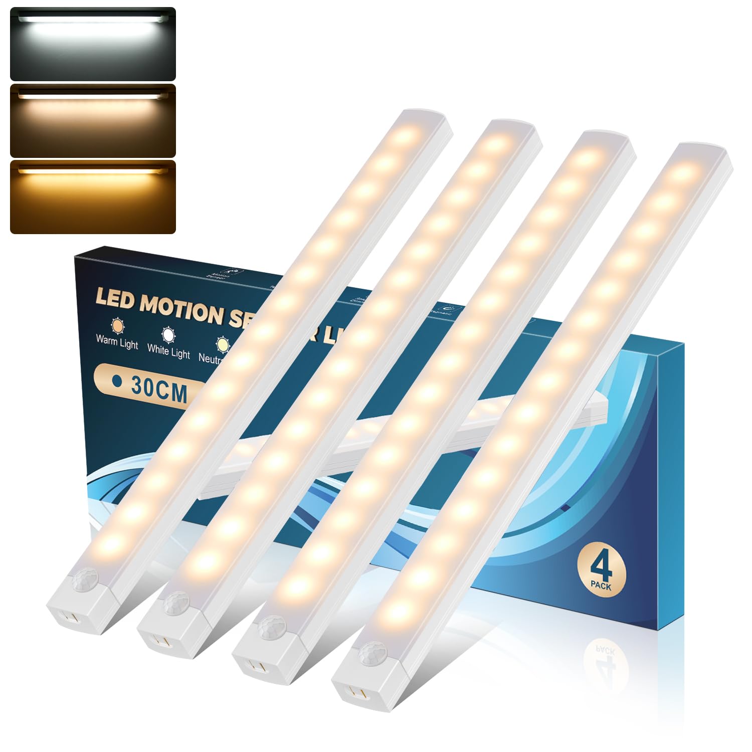 Ledronix Motion Sensor Lights Indoor, Under Cabinet Kitchen Lights, USB Rechargeable Night Light with Magnetic Strip for Wardrobe, Closet, Stairs