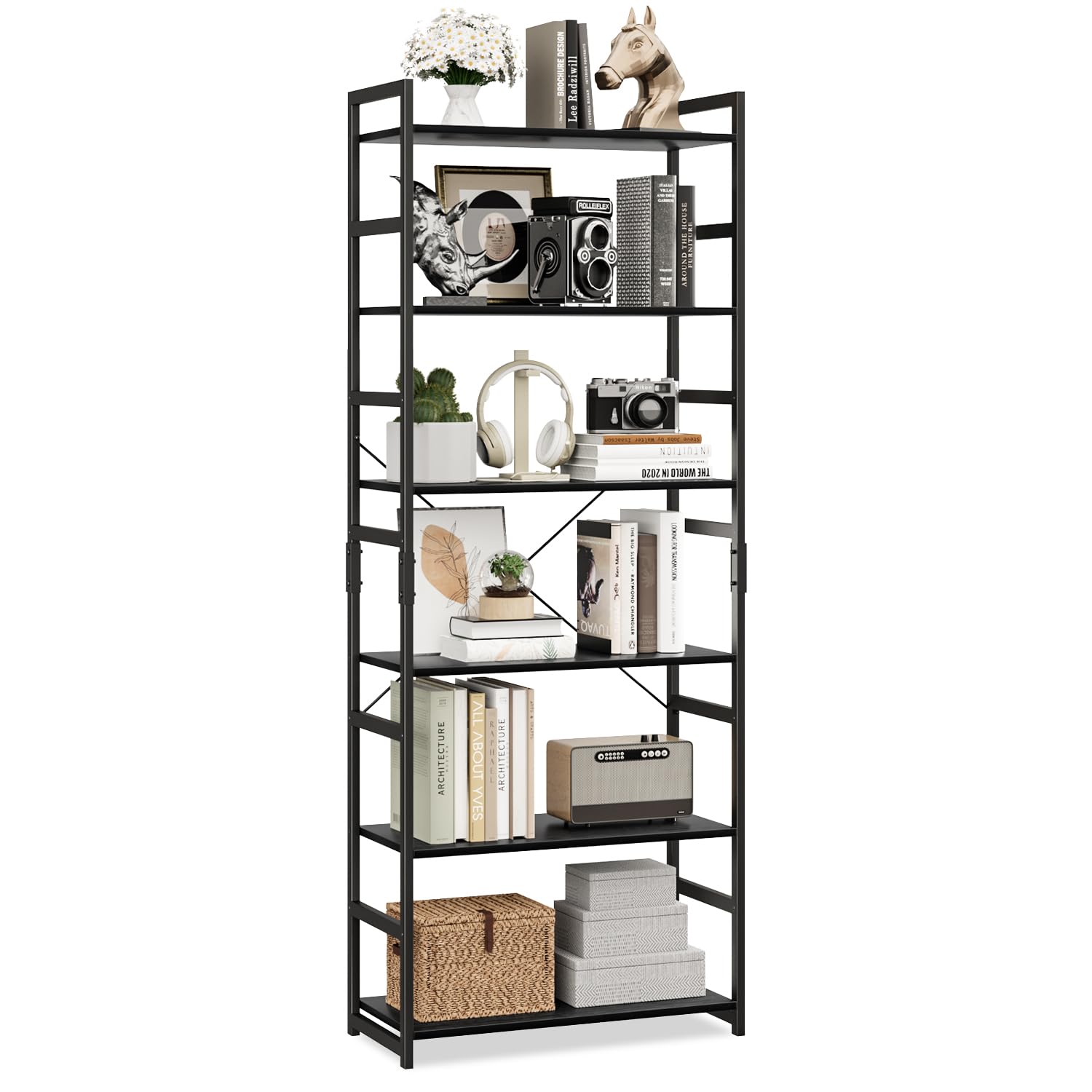 Photo 1 of ***reference***OTK 6 Tier Adjustable Bookshelf, Tall Bookcase, Office Shelf Storage Organizer, Modern Book Shelf for Living Room, Bedroom, and Home Office, Black