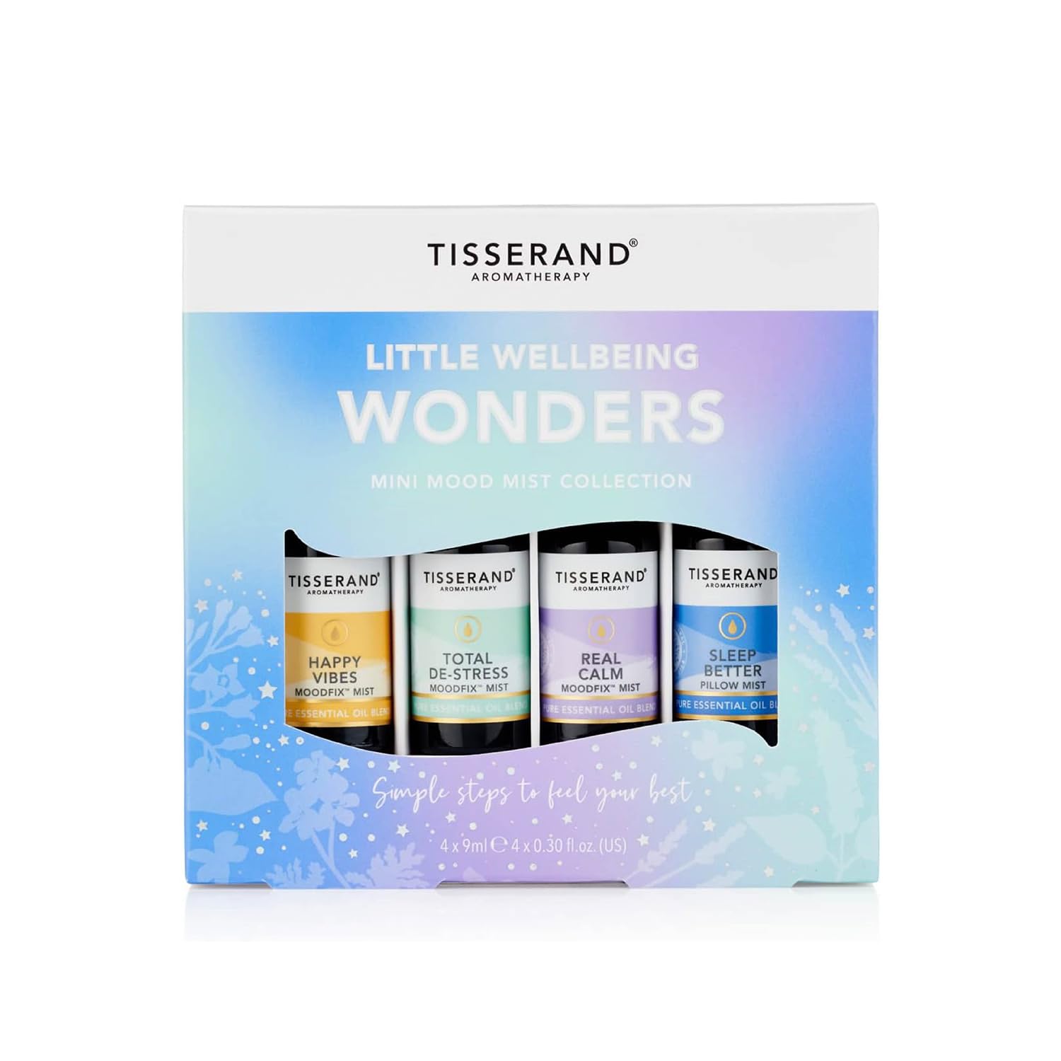 Tisserand - Wellbeing - Little Wellbeing Wonders Collection - MoodFix Mist - 100% Pure Essential Oil - Miniature Mist Giftset - 4x9ml