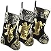 WEWILL 18'' Luxury Gold Christmas Stockings Shiny Bag for Kids, Family, Set of 3,Santa, Snowman, Reindeer