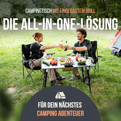 Castra Premium Camping Table with Integrated Grill - Aluminium 7075, Height Adjustable, Outdoor Weatherproof, Innovative Folding System, Multifunctional Table & Camping Accessories for Garden, Travel & Fishing