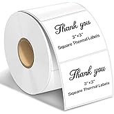 TuSamper Square Thermal Label Stickers, 3" x 3" (76.2mm x 76.2mm) Self-Adhesive Thermal Labels Square Direct Thermal Stickers Compatible with Thermal Label Printers, 500 Labels/Roll White