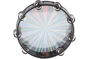 SPYMINNPOO Tambourine for Adults,Hand Drum BellTimbrel,for Adults, 10 Inch Double Row with 16 Pairs Metal Jingles Clear Sound