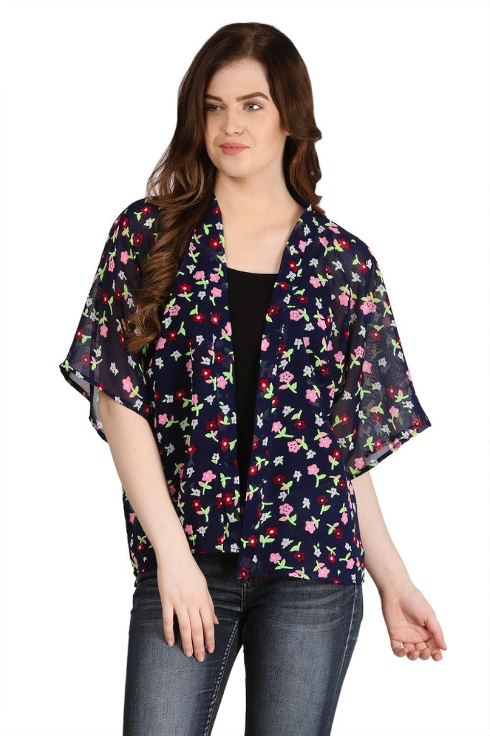 modish vogue women's printed blue floral shrug