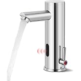 Automatic Touchless Bathroom Sink Faucet Sensor Motion Activated Commercial | Single Temperature Control Adjustable Handle,Brass,Hands Free,Auto,Infrared,1 Hole,Basin,Home,Vanity,Chrome,Polished,Finish