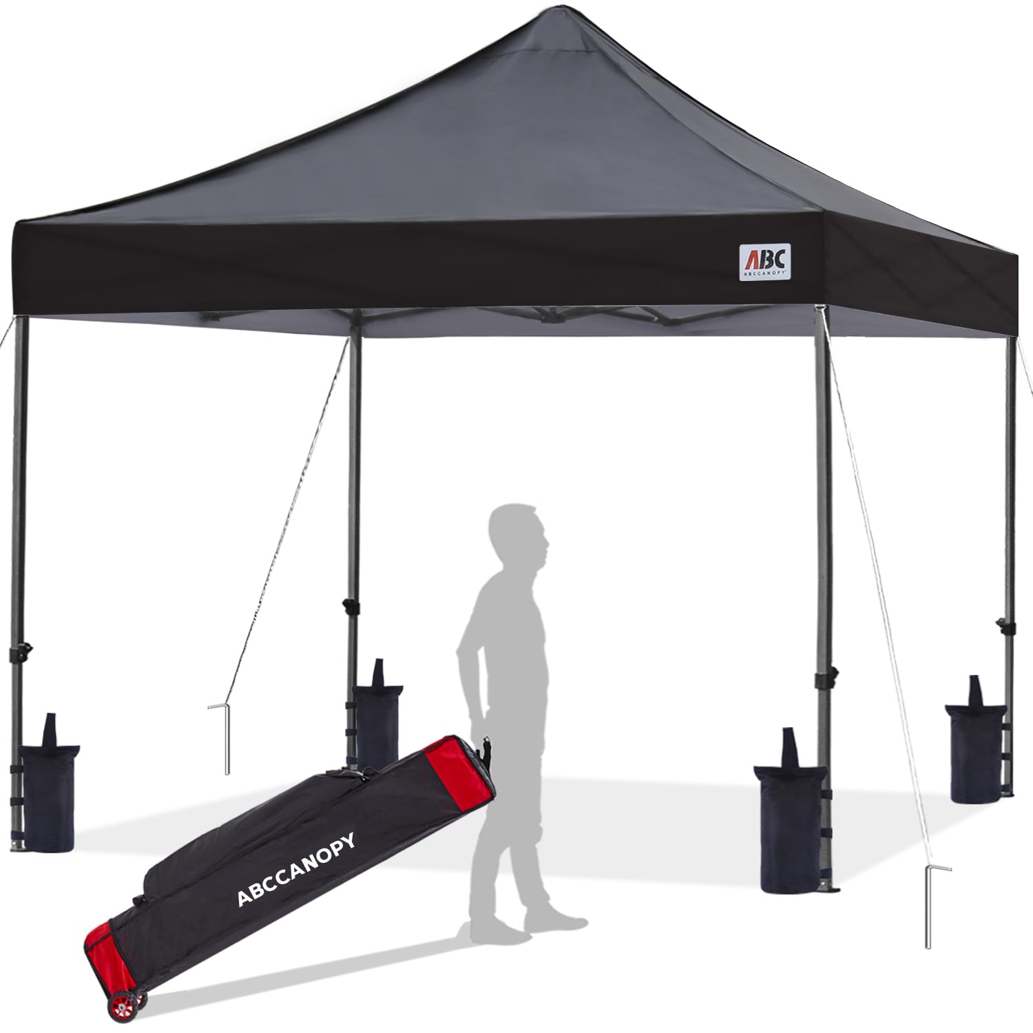 ABCCANOPY 2.5x2.5M Heavy Duty Pop Up Gazebo With Upgraded Roller Bag, 4 Weight Bags, Stakes and Ropes (Black)