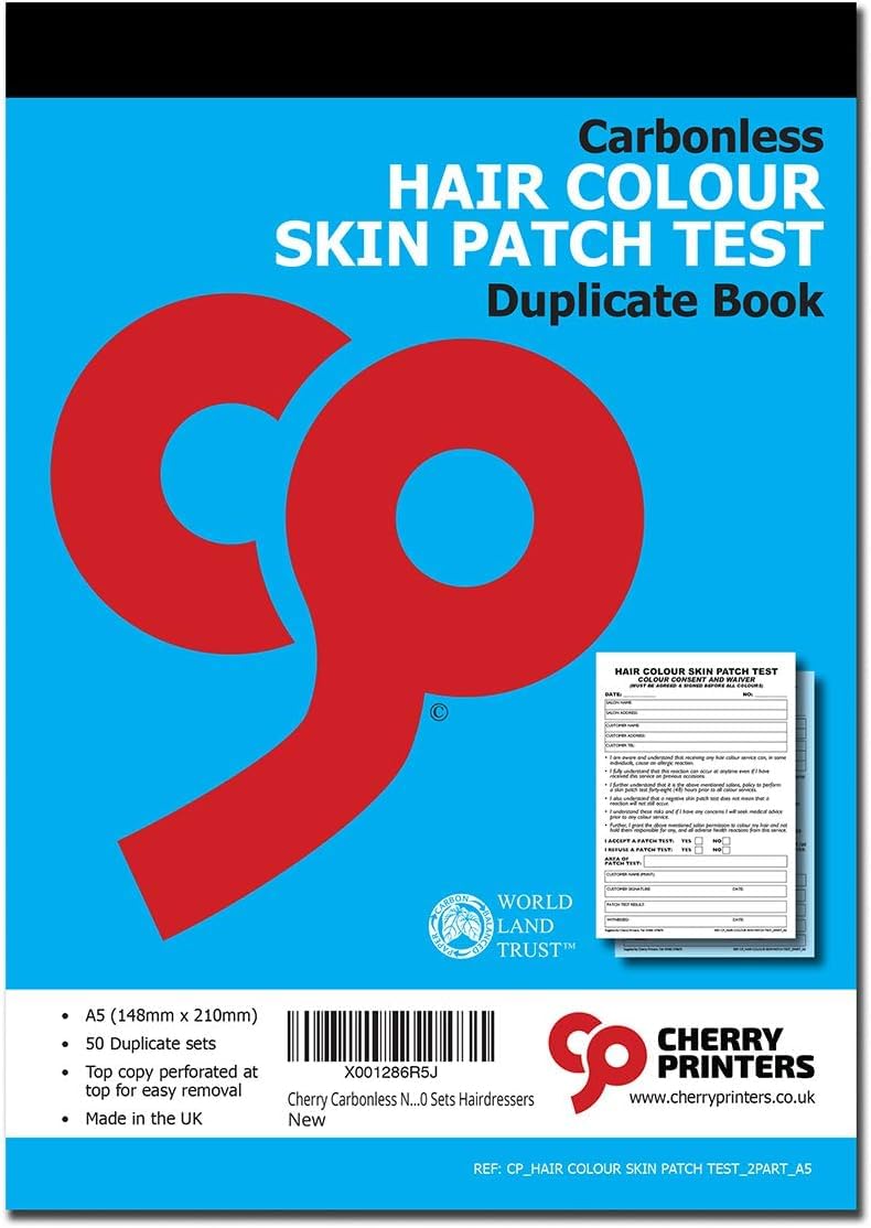 Cherry Carbonless NCR Hair Colour Skin Patch Test Duplicate Book A5 50 Sets Hairdressers