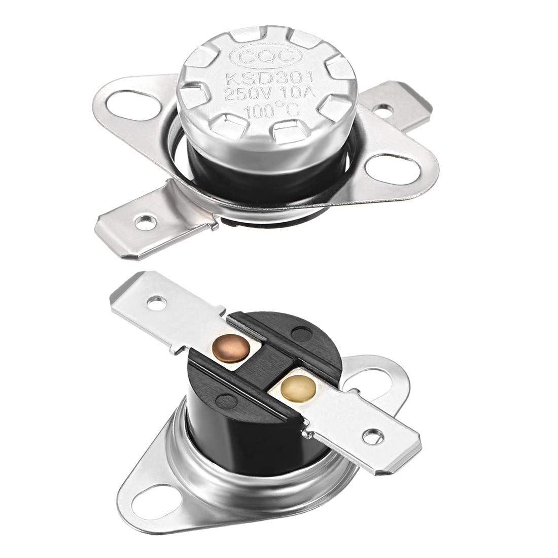 sourcing map KSD301 Thermostat 100°C/212°F 10A Normally Open N.O Adjust Snap Disc Temperature Switch 2pcs,Bakelite Material
