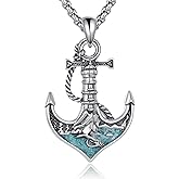 HKPATOP Turquoise Anchor Necklace 925 Sterling Silver Lighthouse Necklace Anchor Jewerly Gifts for Women Men
