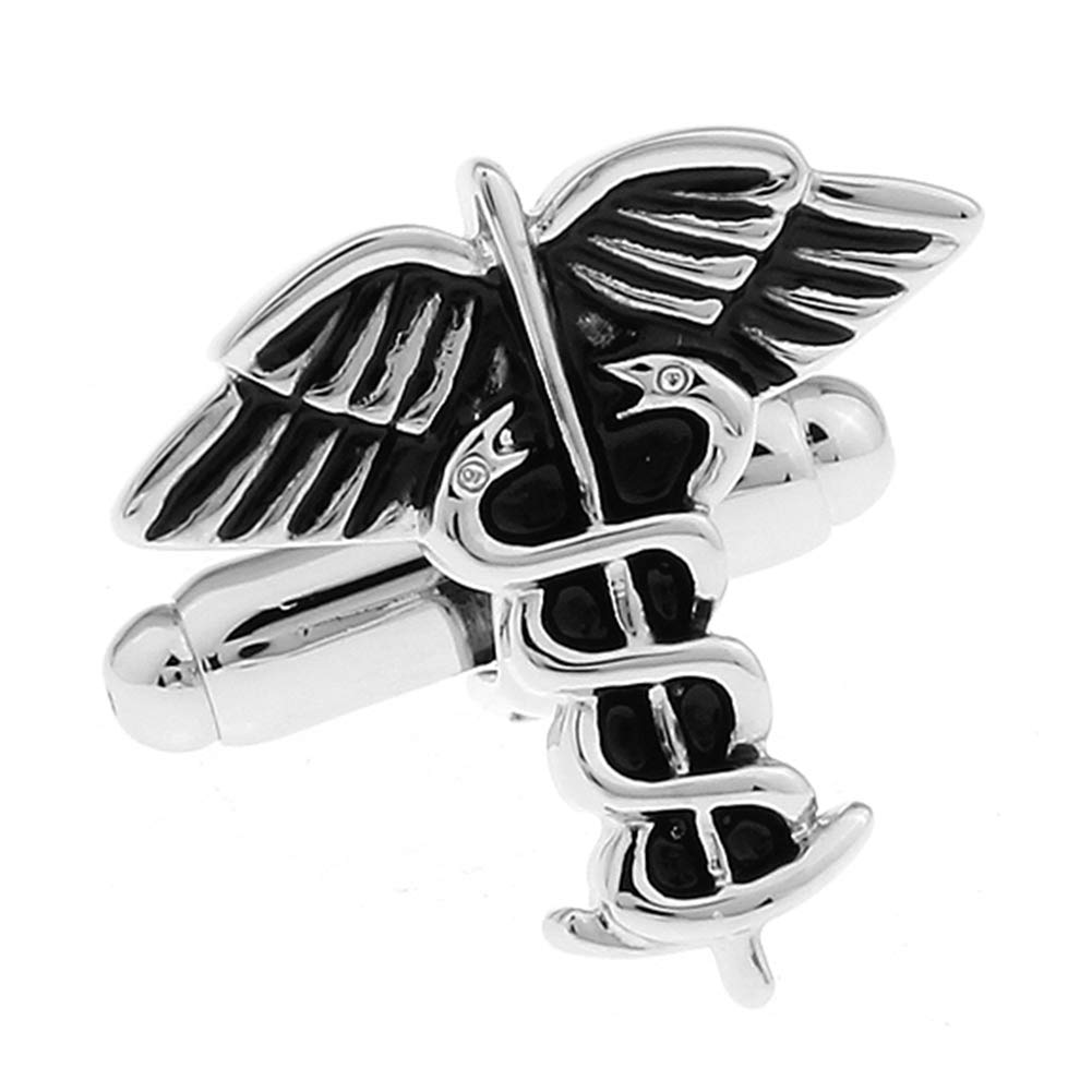 Doctor Caduceus Asclepius MD Physician Surgeon Nurse RN Medical Medicine Pair Black Cufflinks