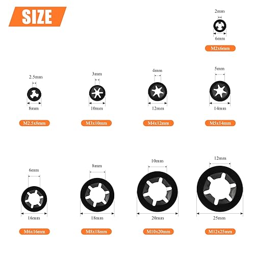 thumbnail image 2 of Push Nut Assortment Hilitchi 105pc Internal Tooth Starlock Washers Kit - 5 Sizes For Machinery & Equipment Locking Washers Kit 2 of 14