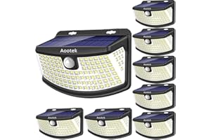 Aootek Solar Motion Sensor Lights 120 LEDs with Lights Reflector,270 Degree Wide Angle, IP65 Waterproof, Step Lights for Front Door, Yard, Garage, Deck(8-Pack)