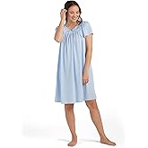 Miss Elaine Women's Short Tricot Nightgown, Flutter Sleeves and Premium Lightweight Fabric, Embroidered Neckline