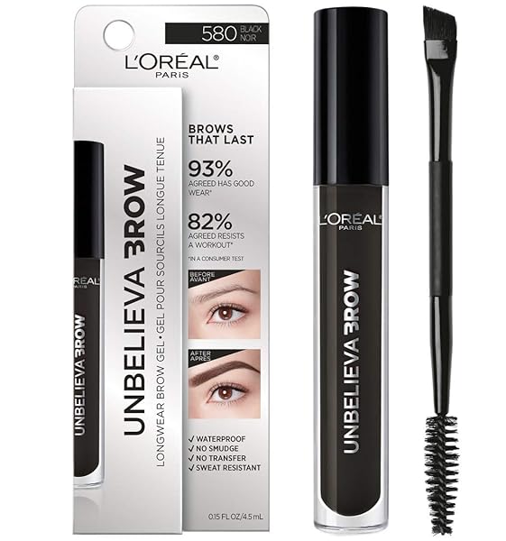 L’OREAL PARIS UNBELIEVA-BROW LONGWEAR WATERPROOF TINTED BROW GEL, SMUDGE-RESISTANT, TRANSFER- PROOF, QUICK DRYING, EASY AND QUICK APPLICATION WITH PRECISE BRUSH, BLACK, 0.15 FL. OZ.