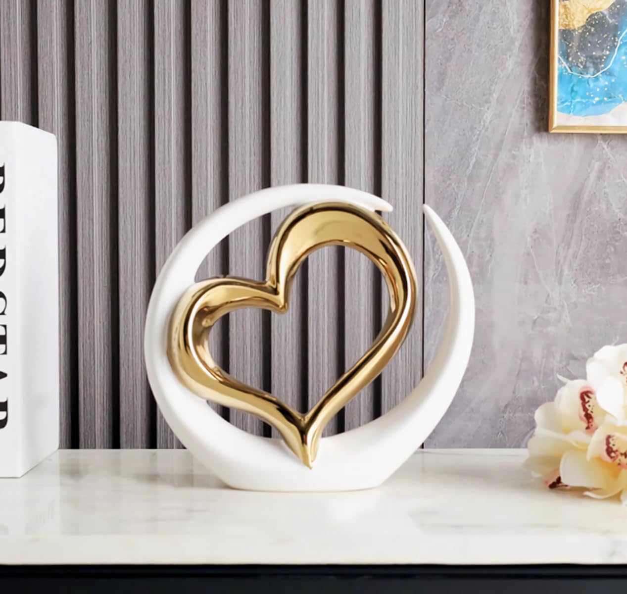 Heart ceramic statue,Home Decoration Art Statue,Modern Abstract Art Ceramic Statue,for Dining Room Living Room Office Tv Stand Centerpiece