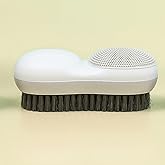 Two-Sided Laundry Stain Remover Brush, Soft Bristle for Scrubbing Out Tough Stains on Wool Cashmere Delicate Fabrics Knits Cotton Leather, Easy to Grip Hand Washing Clothes Brushes (White)