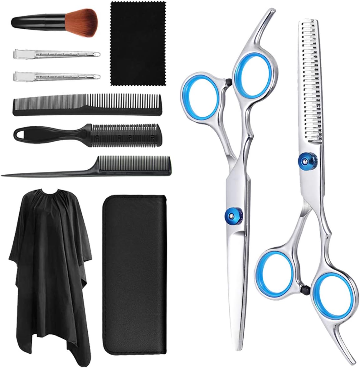 Hair Cutting Scissors Kits, 11Pcs Professional Stainless Steel Haircut Kit Cutting Scissors (Thinning Shears, Hair Razor Comb, Clips, Cape), for Home, Salon, Barber: Home Improvement