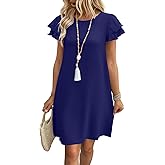 OFEEFAN Womens Summer Dresses 2026 Ruffle Sleeve Round Neck Loose Swing Sundresses with Pockets Plain/Print