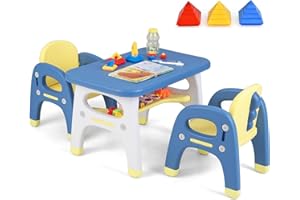 Costzon Kids Table and Chair Set w/Montessori Toys, Kids Activity Table w/Storage Shelf, Building Blocks, Cute Dinosaur Shape