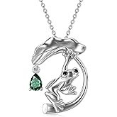 PEIMKO Sterling Silver Frog Necklace - Enamel Lotus Leaf Jewelry Gift for Women & Girls