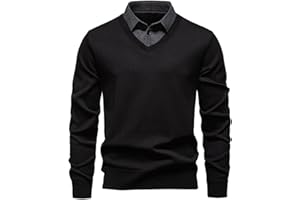 Xiaojmake Men's Fake Two Piece Lapel Long Sleeve Sweater Tops Striped Collared Ribbed Knit Shirt Spring Winter Casual Sweater
