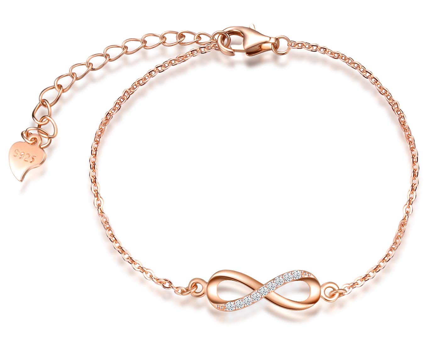 MicLee Woman's girl's sterling silver Bracelet, elegant infinity symbol bracelet inlaid zircons, gift for Birthday, Valentine's Day and Christmas