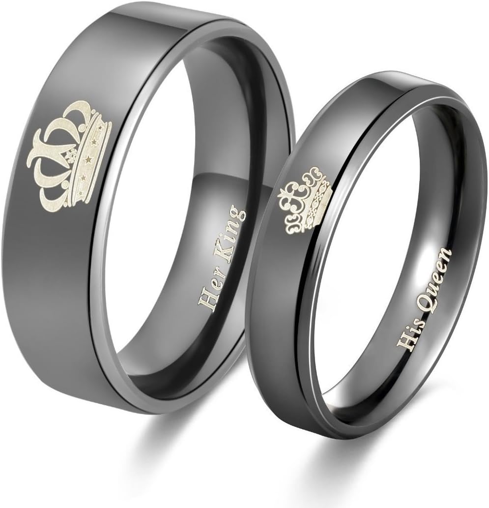 Global Jewelry Amazing Her King His Queen Titanium Stainless Steel Wedding Band Set Anniversary Engagement Promise Ring