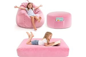 laapee Bean Bag Chair Bed for Kids, Convertible Beanbag Chair to Bean Bag Bed with Top Handle & Machine Washable Soft Corduroy Fabric, Stuffed Floor Sofa Couch Sofa Bed for Boys and Girls, Pink
