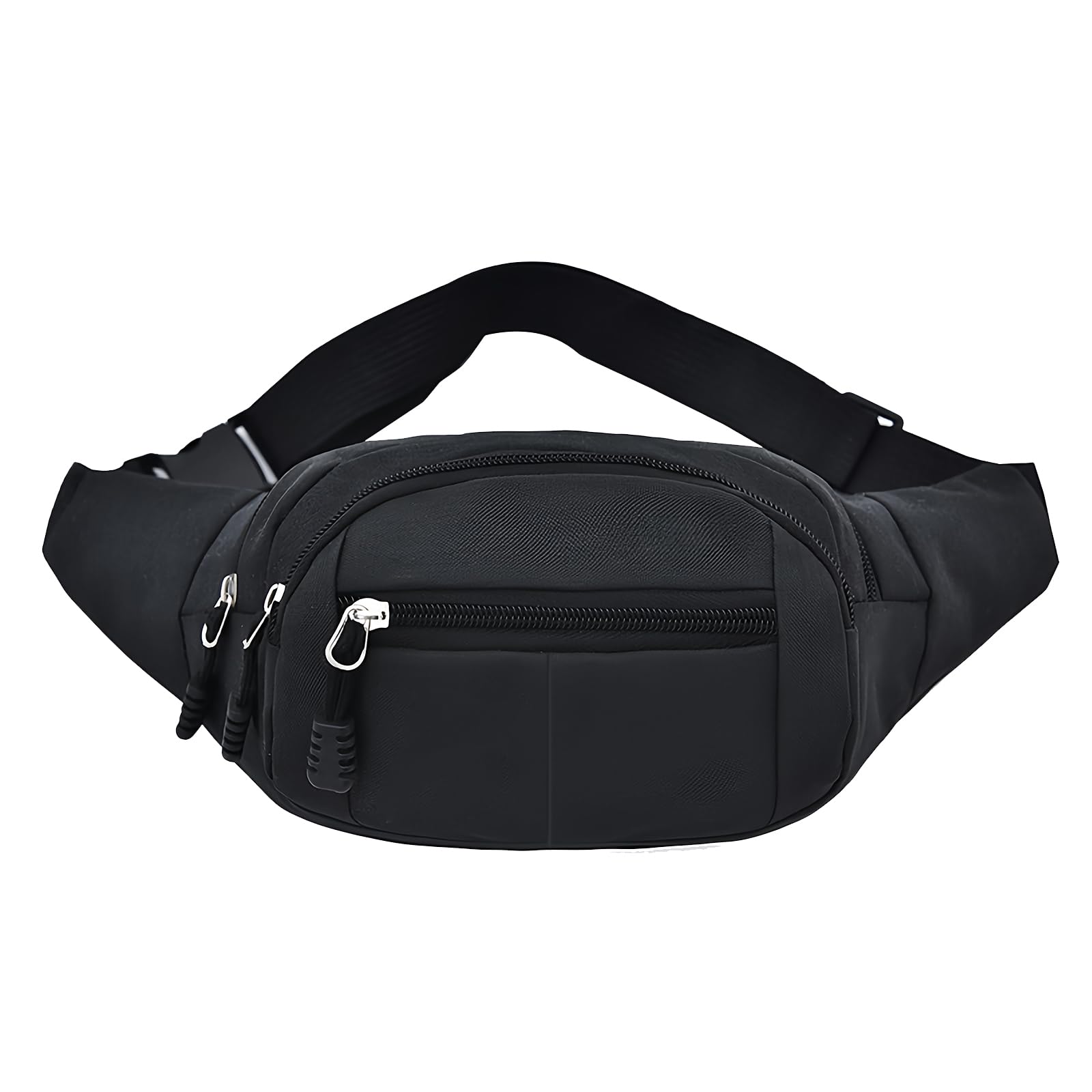 Adorila 11" Large Fanny Pack for Men Women - 4 Zipper Pocket Crossbody Belt Bag - Adjustable Chest Sling for Travel (Black)