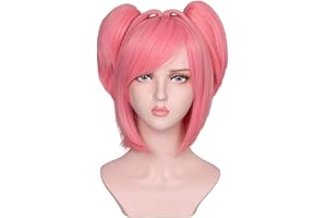 ColorGround Short Pink Cosplay Wig with 2 Clips Ponytails for Girls and Women