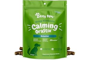 Zesty Paws OraStix for Dogs - Calming Dental Sticks for Stress with Hemp Melatonin Chamomile Dog Healthy Teeth and Gums Calm Composure for Fireworks and Thunderstorms - 25oz