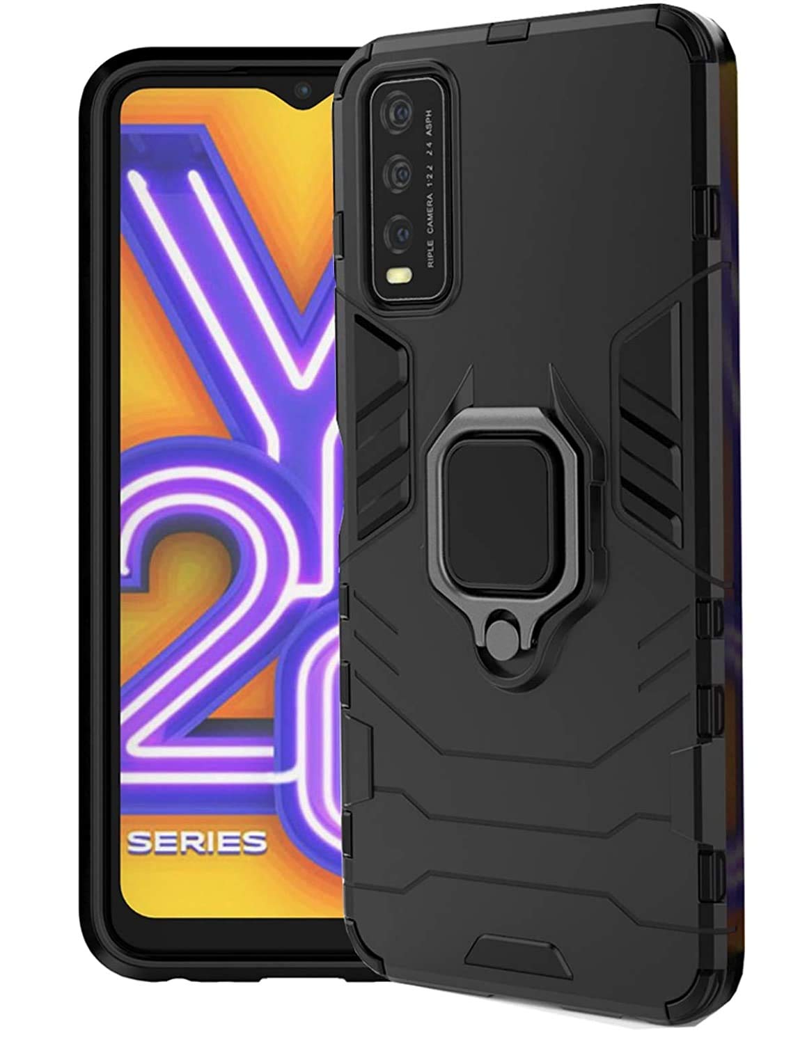 New Breed Back Cover for Vivo Y20Armor Kickstand Case with Metal Ring