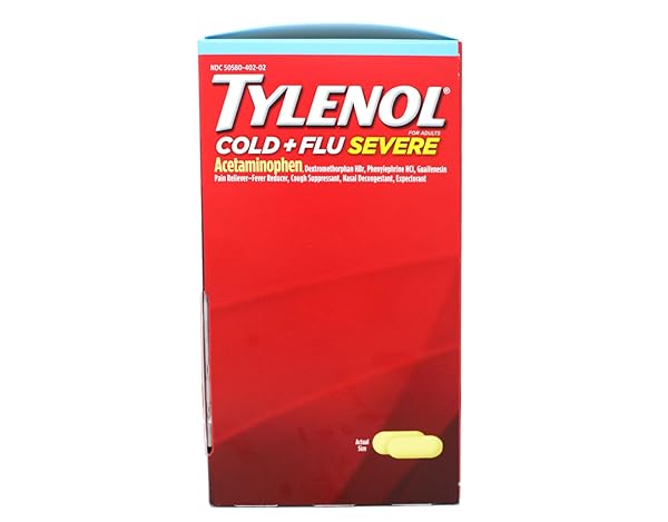 TYLENOL COLD + FLU SEVERE MEDICINE CAPLETS FOR COLD & FLU SYMPTOM RELIEF, FEVER REDUCER, PAIN RELIEVER, COUGH SUPPRESSANT, NASAL DECONGESTANT & EXPECTORANT, 50 POUCHES OF 2 CT.