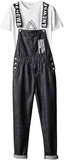 Amazon Xiaoyao オーバーオール メンズ ゆったり ロングパンツ デニムサロペット 英字 プリント ファッション ジーンズ オールインワン 作業着 黒 デニムパンツ つなぎ ジーンズ 通販