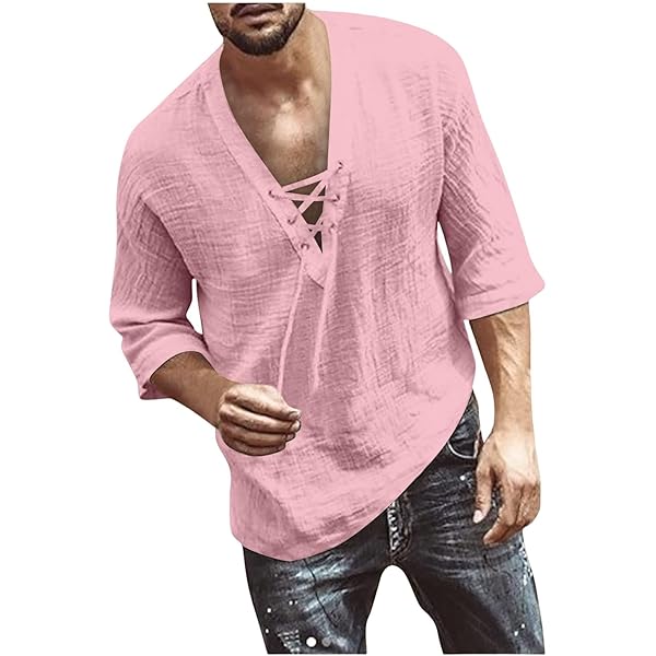 トップス Let LOOSE THOUGHTFUL LINEN SHIRT ZWRXW Linen Tshirts for Men Lace Up Casual Baggy Summer Beach