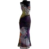 Milumia Women's Chinese Qipao Dress Stand Collar Bodycon Maxi Dress | Floral Print,Cheongsam Dress,Fishtail Long Dress,Prom Party Cocktail Wedding Guest