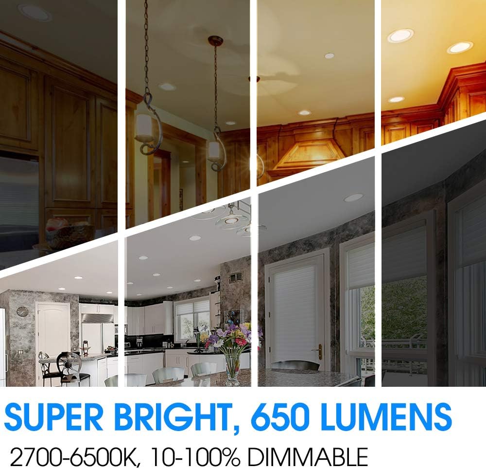 12 Pack, 5/6 Inch LED Recessed Lighting Baffle Trim, No Flicker, 5 CCT & Dimmable 10.5W=85W Downlight, Wet Rated, E26 Base, Simple Retrofit Installation, Energy Star & ETL Listed - - 