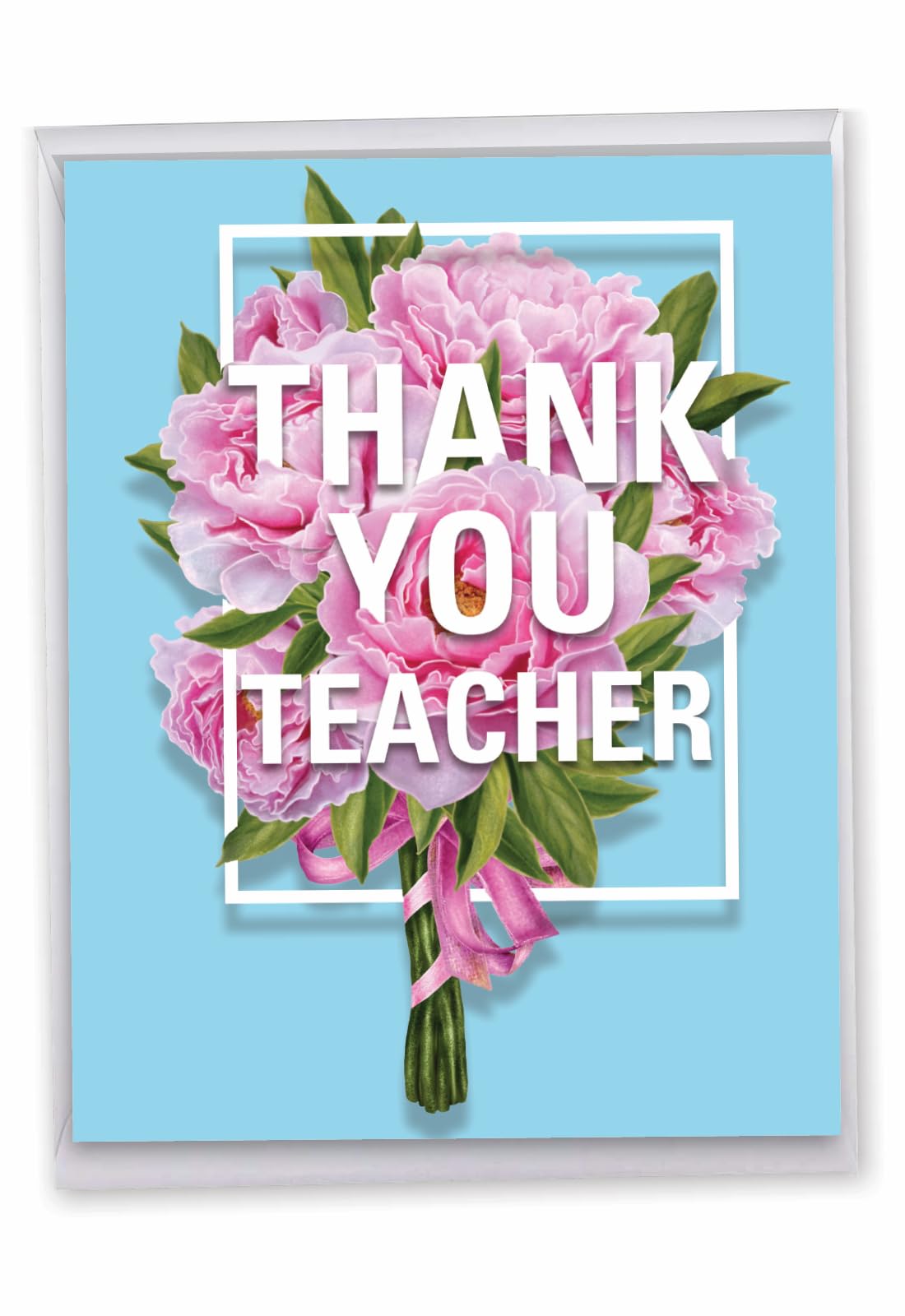 Flowers for Teacher Thank You' Big Thank You Card with Envelope 8.5 x 11 Inch - Bouquet of Flowers Pink Roses Carnations Peonies Floral Design Personalized Thanks Greetings Appreciation J3532TTG